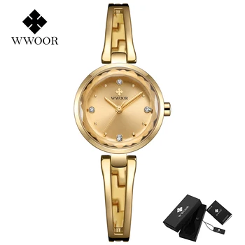 WWOOR Стилни Ежедневни Дамски Часовник Кварцов Часовник Луксозна марка Дамски Златни Ръчен Часовник Подарък За Жени Гривна Часовник Montre Femme