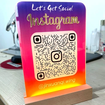 Знак Код Instagram С led подсветка Социални мрежи Табела От Органично Стъкло, Акрилно Златна Значка