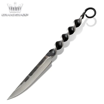 Тактически нож за оцеляване спираловидна резба фиксирана дръжка ръчно изработени ловни ножове с фиксирано острие отдих на открито риболов на отбраната на Дома инструменти с нови 0