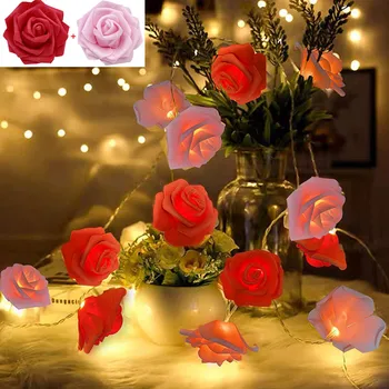 Розата е Цветето на LED Страхотна Струнни Светлини на Гирлянда Коледно Дърво, Декорация на Външен Уличен Фенер на Свети Валентин, Сватбен Градински Интериор
