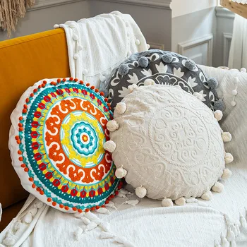 Калъфка за възглавница в марокански стил за къщи с кръгови бродерия, памучни холщовые кръгли калъфи за възглавници