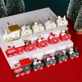 Дървен/Пластмасов Влак Коледен Орнамент Коледни Играчки Весела Коледна Украса За Дома Навидад Дядо Коледа Нова Година 2023 Подаръци
